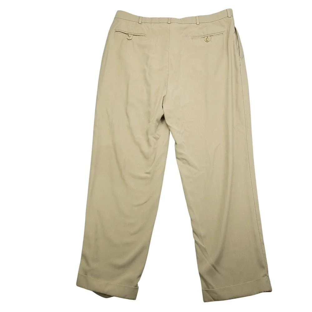 Polo Ralph Lauren Mens Khaki Pleated Dress Pants Trousers Size 42x30 Poly Tencel